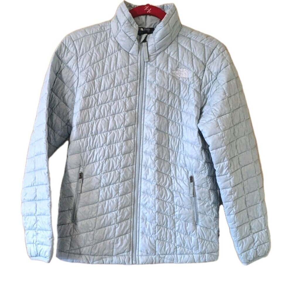 The North Face Girls Quilted Jacket Size 14–16 Light Blue Insulated Full Zip